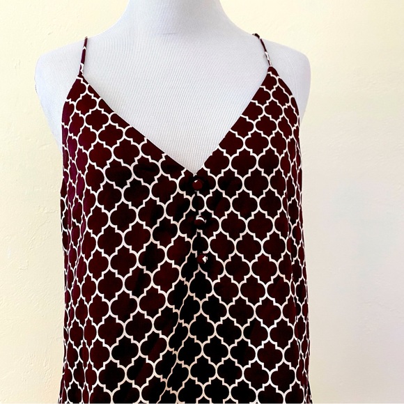 Express Tops - Express Spaghetti Strap Blouse Brown White Abstract Print V-Neck Small